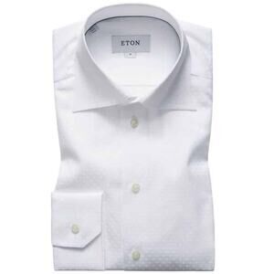 ETON Oxford Dress Shirt Polka Dot White Men's 17.5 44 Button Down Long Sleeve
